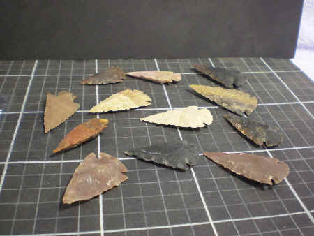 Hand-chipped agate arrowheads made  in the st